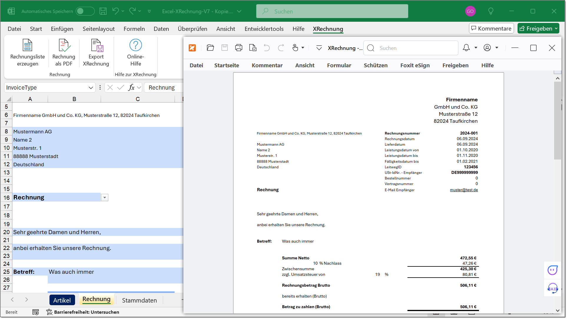 Excel Vorlage fr eine XRechnung - Rechnung als PDF
