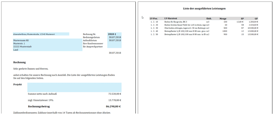 Excel-Aufma fr GAEB-Online 2025: Rechnung aus GAEB-Aufma
