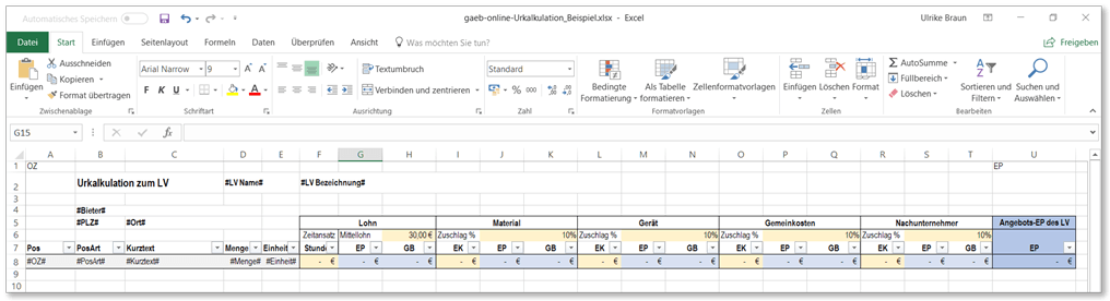 GAEB-Online 2025 Excel Vorlage