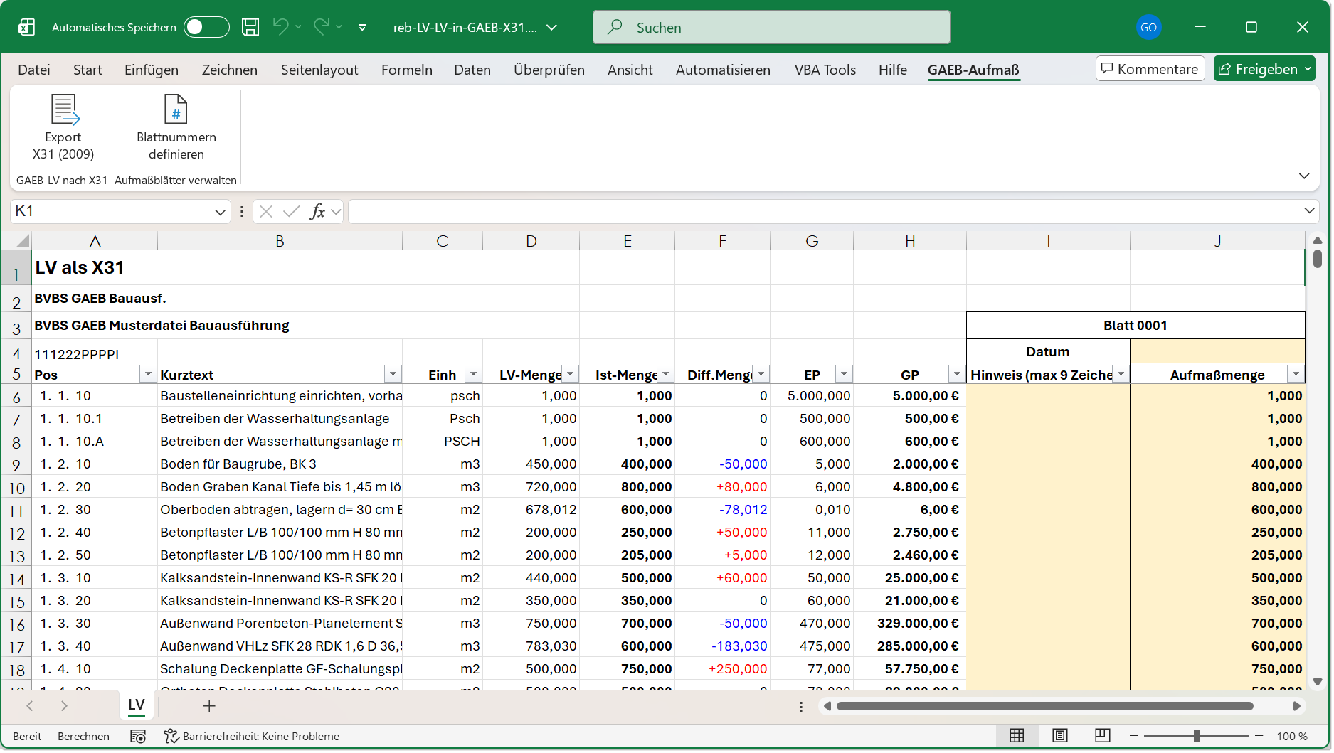 GAEB-X31-Generator in Excel
