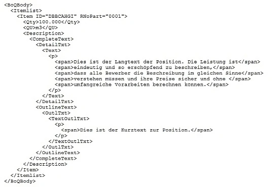 Comparison GAEB DA XML: one item in the GAEB DA XML format