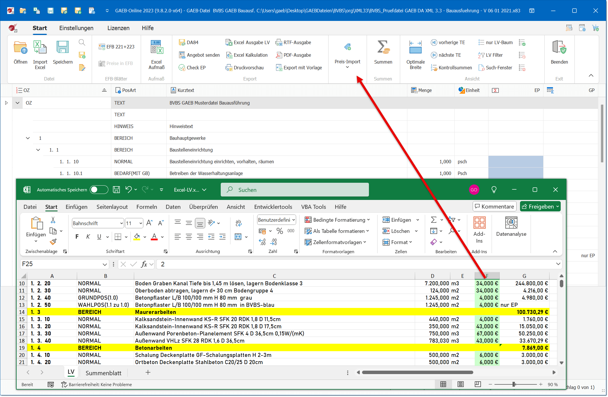 Import Preise aus Excel