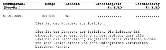 Comparison GAEB DA XML: one item as a paper print