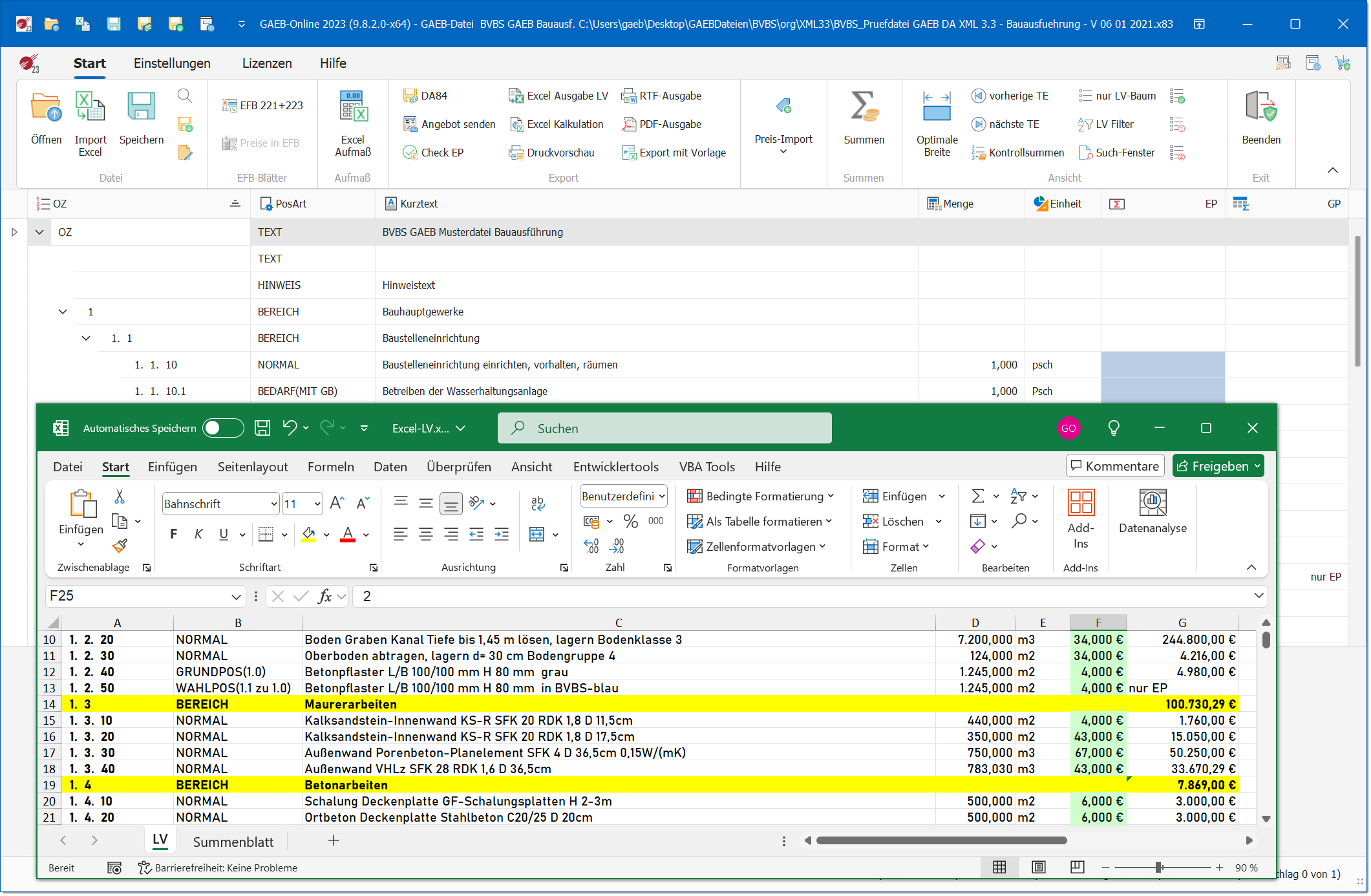 GAEB-Online 2025: Kalkulieren in Excel