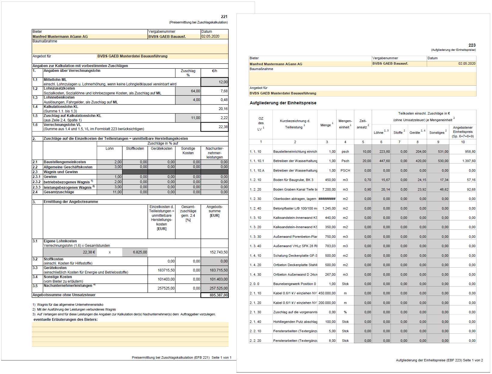 GAEB-Online 2025: Excel EFB-Rckwrtskalkulation