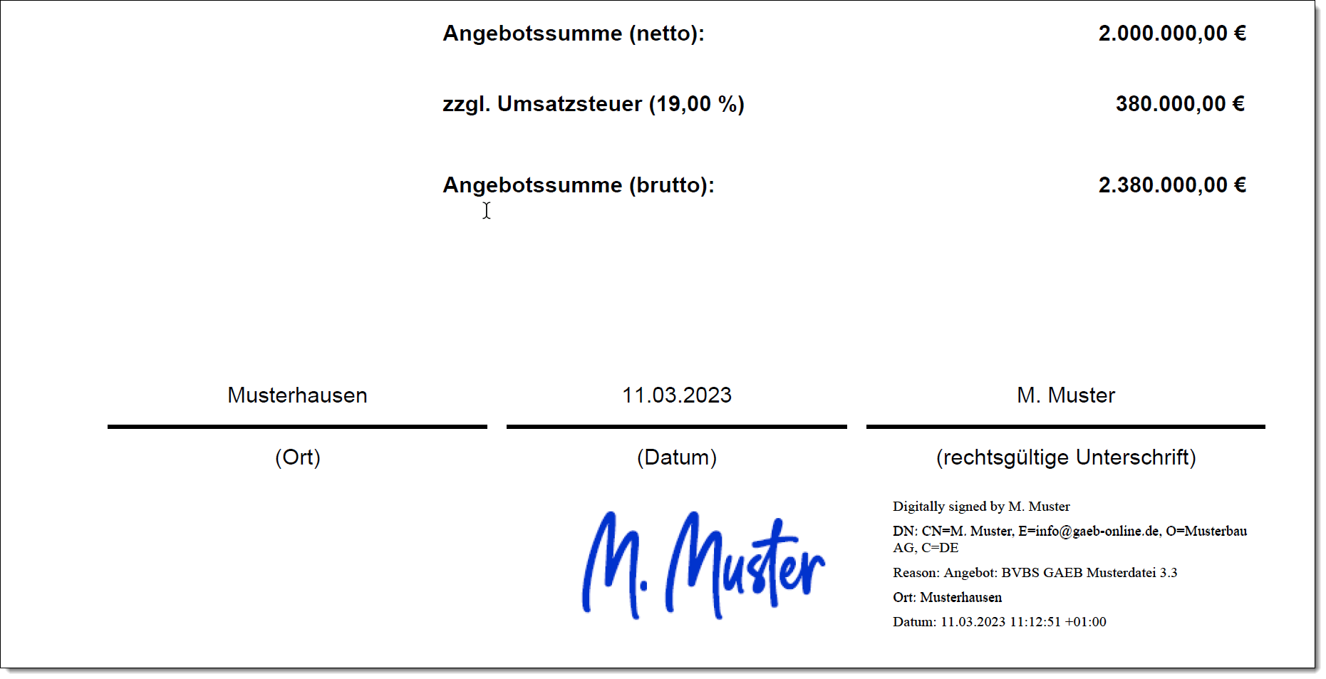 Angebot mit digitaler Signatur