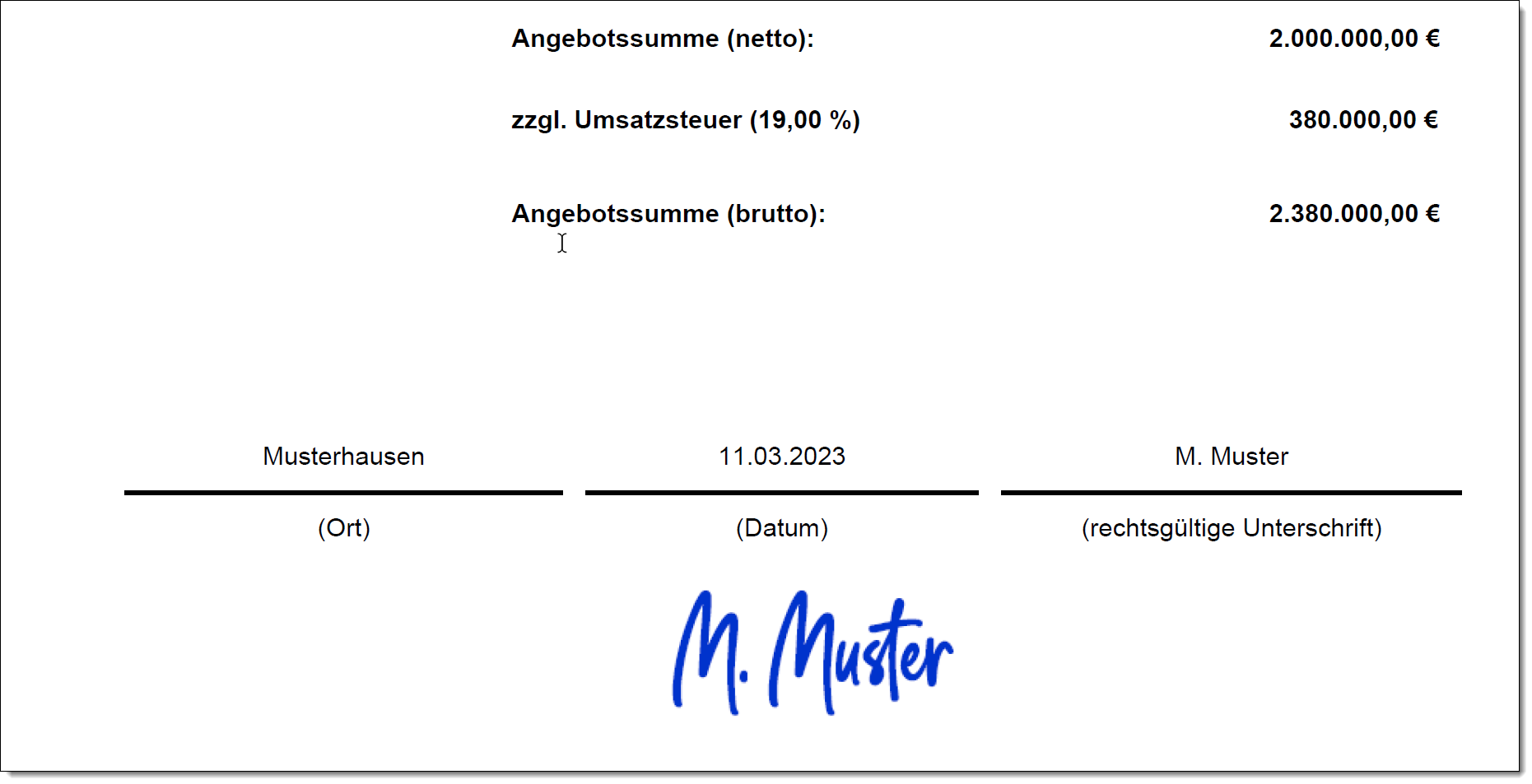 Angebot mit eingescannter Unterschrift
